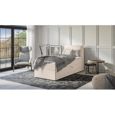 S - Style Möbel Boxspringbett ECLIPSE in Beige, Liegefläche 90x200 cm – mit Bettkasten